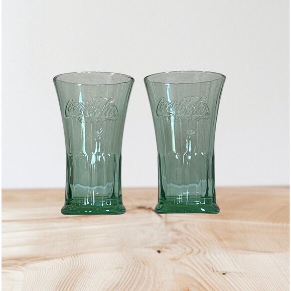 2 Vintage Libbey Green Coca Cola Glasses - Picture 1 of 6